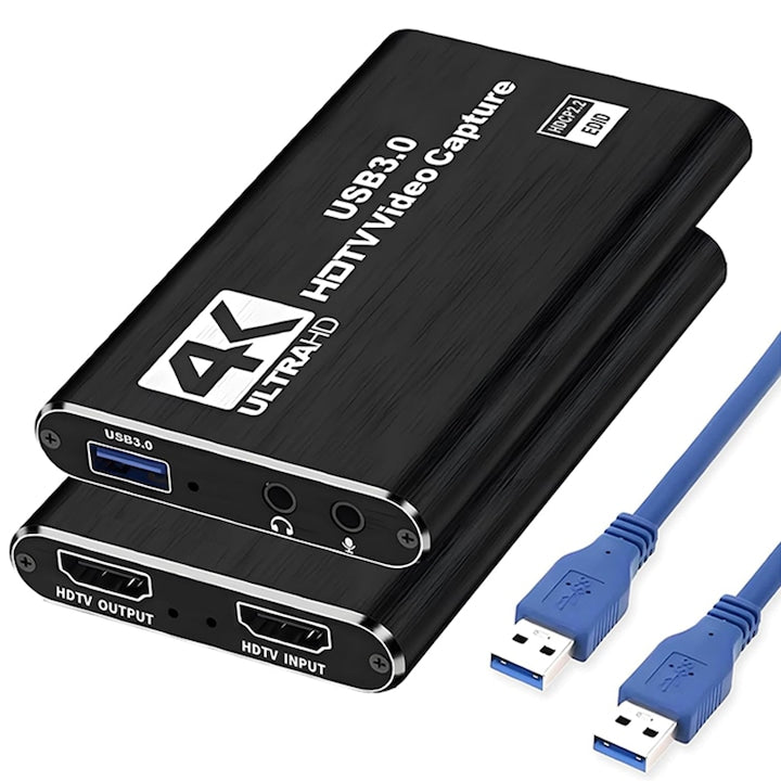 Video Capture Card HDMI 4K Rqiurpn 4K USB 3.0 Input HDMI 4K/60Hz Output USB 1080P/60Hz Plug & Play Microphone 3.5mm Compatible with Windows Linux Mac OS Black