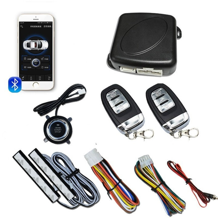 Sistem Auto 12 V Keyless Go Cu Pornire Motor La Un Buton  Blocare Automata  Control Prin Aplicatie Mobila  Alarma Anti-Furt RFID Inteligenta Pentru Masini Universale  Cu Telecomanda Si Buton Push  WALALLA