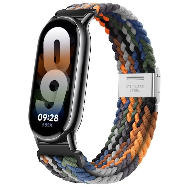 Curea bratara fitness compatibil xiaomi mi band 8/9  curele nailon elastice  cu metal inchizatoare  impletita  confortabila si usor de purtat  Multicolor
