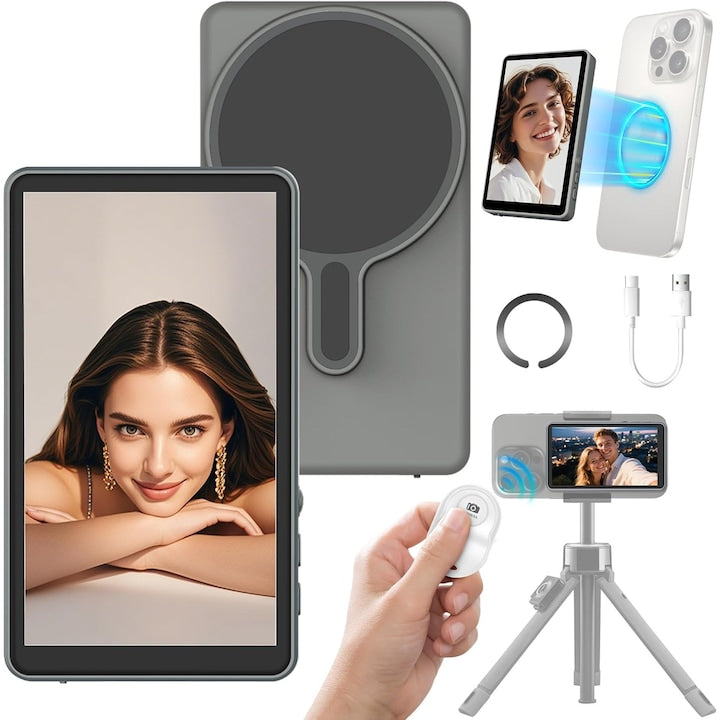 WALALLA 4-inch HD 1080P Magnetic Vlog Selfie Monitor, Wireless Connection, Grey