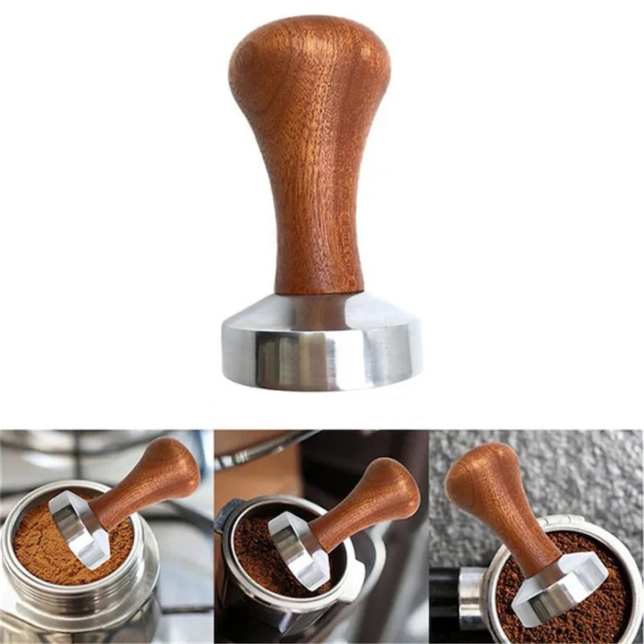 Tamper/presa de cafea profesionala  WALALLA  Lemn/Inox  51mm  Maro