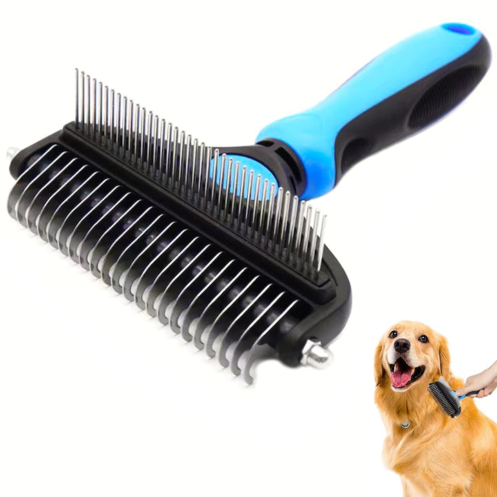 Perie par Caini  Pisici  Animale  Perie trimmer 2 in 1  Anti-naparlire  Descalcire blana  pentru tuns par lung  Descalcirea si Inlaturarea Blanii  Albastru/Negru