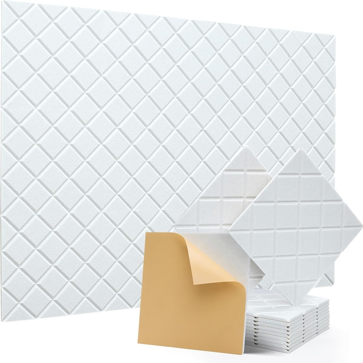 Set of 12 WALALLA Self-Adhesive Acoustic Panels, 30x30x0.9cm, for Soundproofing and Decoration, White