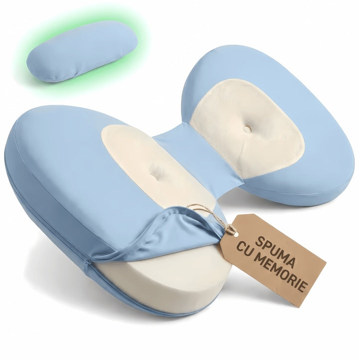 TempoMix 3-in-1 Pregnancy and Nursing Pillow Memory Foam Multi-functional U-shaped Detachable Cover Ergonomic Support for Back, Belly, Legs, and Neck 1.3kg 30x40x13 cm Blue