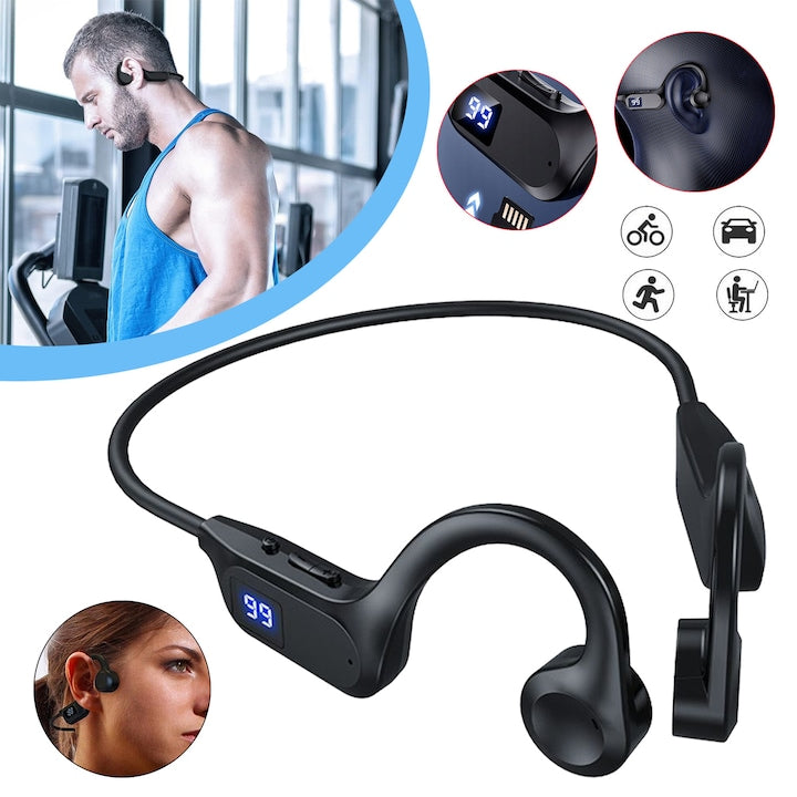 CHOOLY Wireless Bone Conduction Headphones, IPX5 Waterproof, Bluetooth 5.2, Black