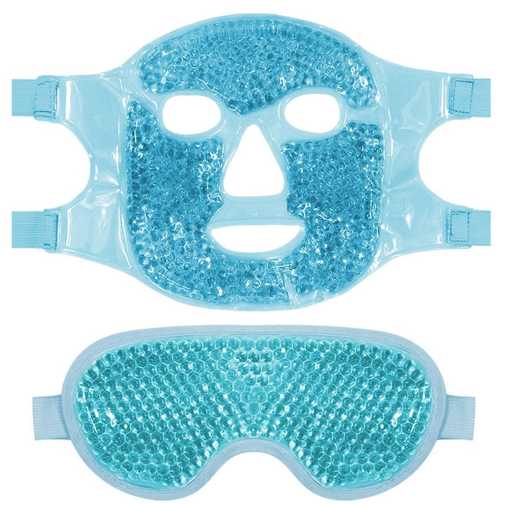 Masca de fata si ochi cu gel rece sau caldut pentru reducerea umflaturilor si cearcanelor  LXNZUHN  ideal pentru relaxare  alinarea durerilor de cap si ingrijirea pielii  spa facial  turcoaz  ajustabila  albastru  30x20cm