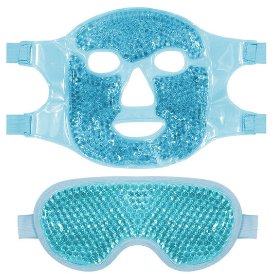Masca de fata si ochi cu gel rece sau caldut pentru reducerea umflaturilor si cearcanelor  LXNZUHN  ideal pentru relaxare  alinarea durerilor de cap si ingrijirea pielii  spa facial  turcoaz  ajustabila  albastru  30x20cm