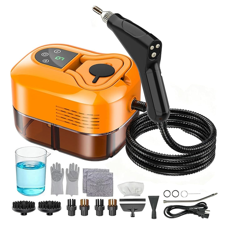 Rqiurpn Steam Cleaner, 1500W, 3.5Bar, 1800ML, 6 Intensity Levels, Touch Screen, 17 Accessories, Sanitization, Degreasing, Multi-Surface Cleaning, Kitchen, Bathroom, Air Conditioning, Home Appliances, Car, Toys, Windows, Orange