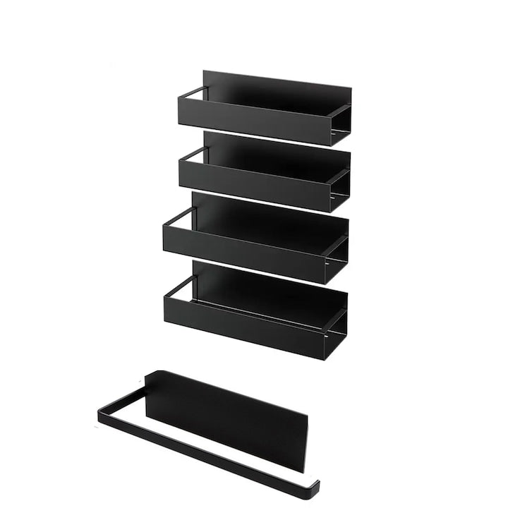 Set 5 Rafturi Magnetice Organizatoare pentru Condimente  Simply Joy  Organizator cu magnet pentru condimente  bucatarie  cuptor cu microunde  masina de spalat  Depozitare Eficienta in Bucatarie si Baie Negru