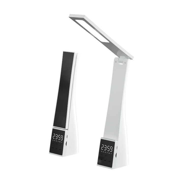 Lampa multifunctionala de invatare patru in unu  Fantasy  Lampa de birou + Ceas cu alarma dubla + Difuzor Bluetooth + Suport pentru telefon mobil  Temperatura de culoare cu trei niveluri  18 LED-uri  80 de ore de autonomie extinsa a bateriei