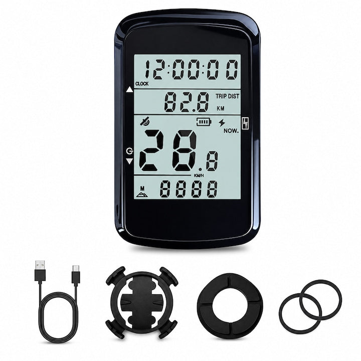 Ciclocomputer bicicleta  Compatibil cu BeiDou  GPS  GLONASS  GALILEO si QZSS  Ecran 2.4"  Autonomie 28h  Incarcare Type-C  iluminare de fundal  ABS  Negru