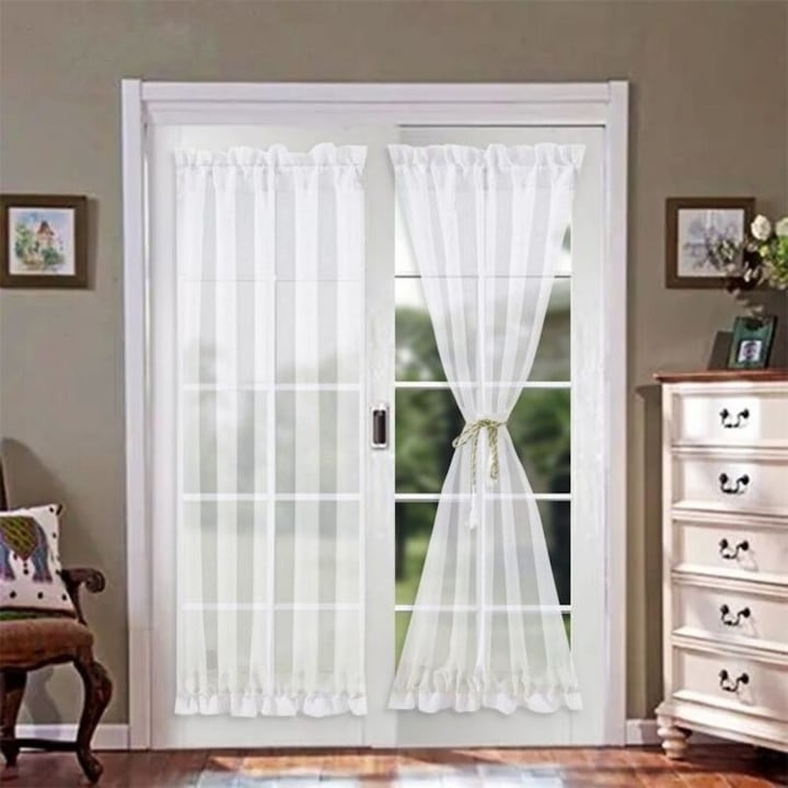 Perdea usa franceza  voal semi-transparent  alb  137x102cm  set 2 bucati
