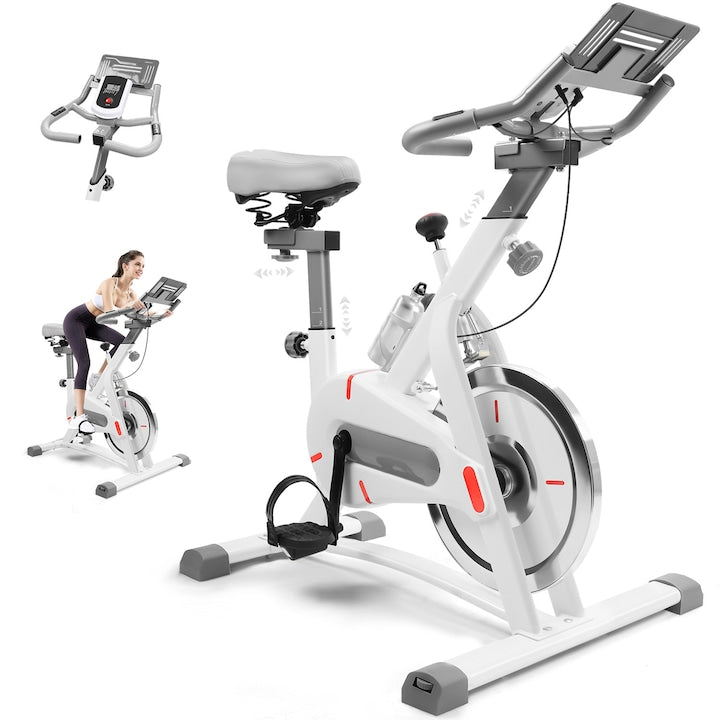 Bicicleta Spinning Smart  Piduules  Rezistenta Magnetica  Bluetooth  Greutate Maxima Utilizator 150 kg  Pedale Antiderapante  Ghidon/sa Reglabile  Alb