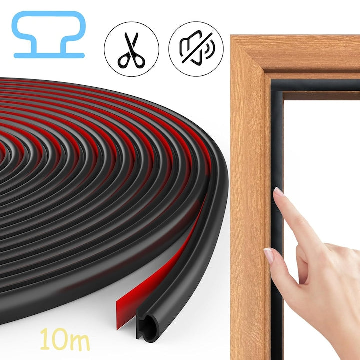 D-Shaped Rubber Door Seal Strip 10m, Self-Adhesive, Soundproofing, Sealing for Entry Door Frame, Waterproof Window Seal Strip, For 2.5-6mm Gap