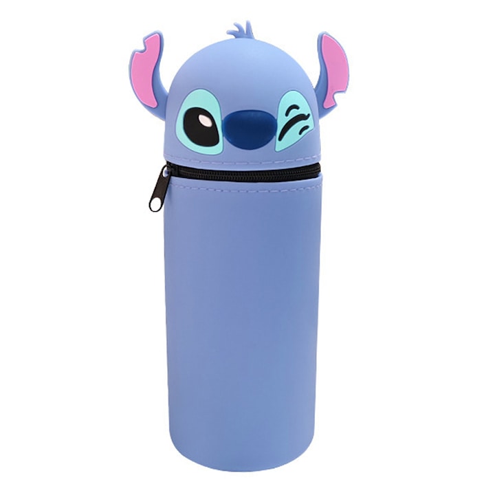 Penar Stitch Cartoon  ZOUN  design Stitch  18 5 cm  material siliconic  inchidere cu fermoar  cadou perfect  potrivit pentru baieti si fete  gri