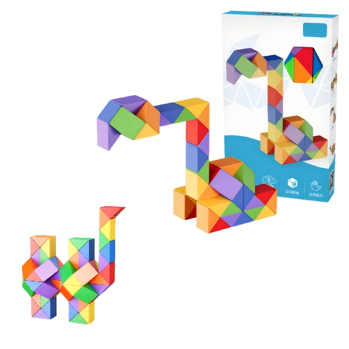 Joc Educativ Cub Magic 3D Set 60 Piese  Transformabil  Stimuleaza Creativitatea  Culori Curcubeu  6+ Ani