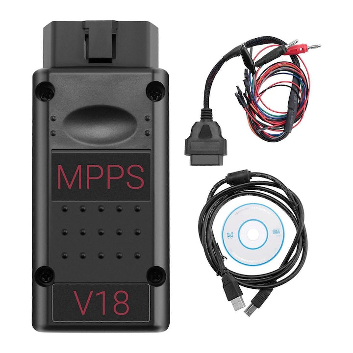MPPS V18  instrument de diagnosticare OBD2  suport functii avansate  cablu Tricore  culoare neagra