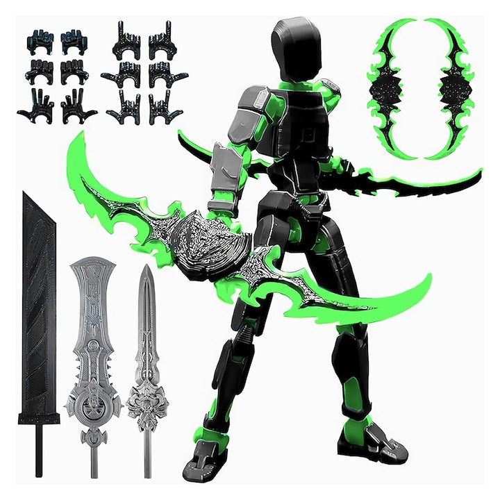 Robot figurina cu articulatii  14cm  imprimat 3D  complet asamblata  OUYLAF  Negru/verde