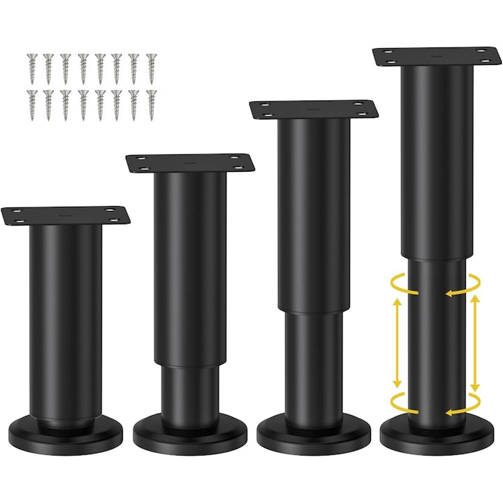 4 picioare de sustinere a patului cu inaltime reglabila pentru cadru de pat/sipca centrala de pat  picioare de mobilier reglabile din metal  cu suruburi de fixare  pentru pat/canapea/dulapur/canapea/comoda/masa  WALALLA  12-19cm