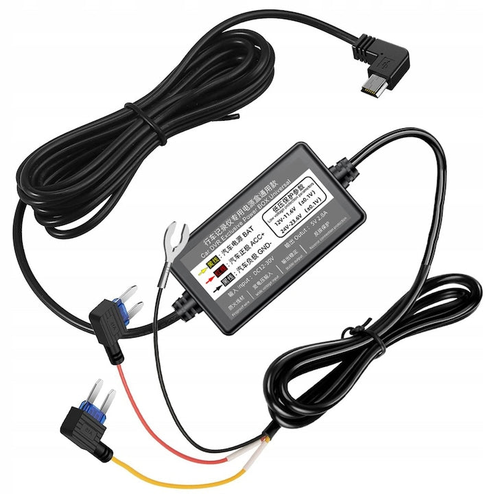 Mini USB Car Power Adapter 12V-24V 5V 2.5A for Dash Cams, 3.2m Cable