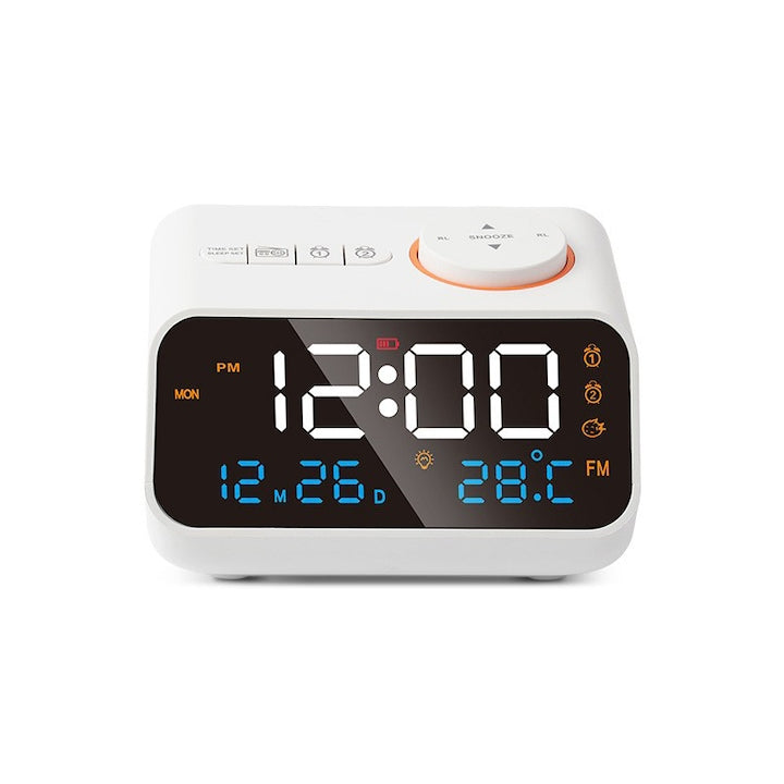 Radio Ceas Cu Alarma  Omelivon  radio FM  LED  Difuzor Bluetooth  2 Alarma  detectare temperatura  functie de memorie la oprire  alb