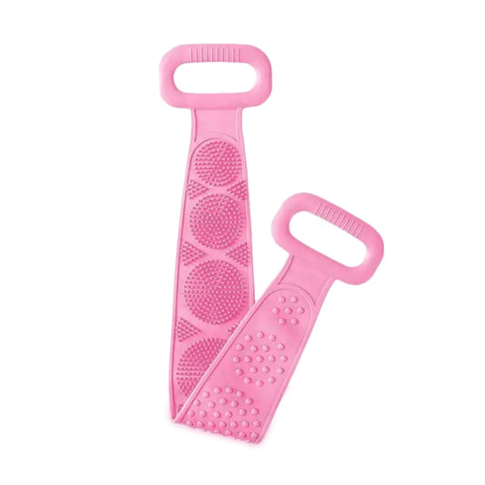 Perie de corp tip banda 2in1 pentru baie  zioda smart essentials®  din silicon pentru curatare  exfoliere si masaj corporal  roz