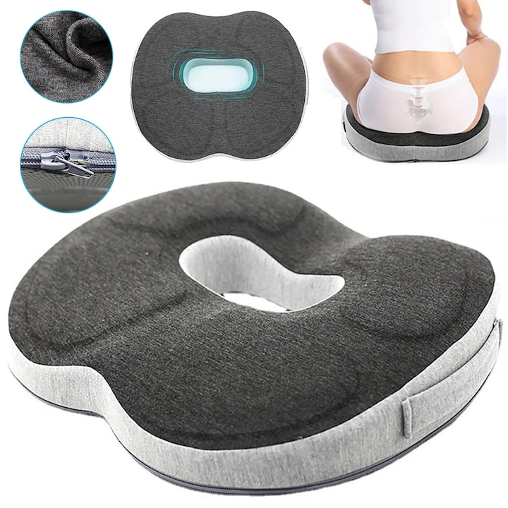 Anti-Decubitus Seat Cushion Orthopedic Memory Foam Donut Cushion for Effective Hemorrhoid and Sciatica Relief, for Office, Car, and Wheelchair 44 x 39 cm