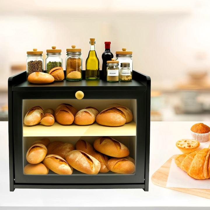 Cutie de pâine  Wacorresi  din bambus cu fereastră transparentă  40x33.5x25cm  Negru