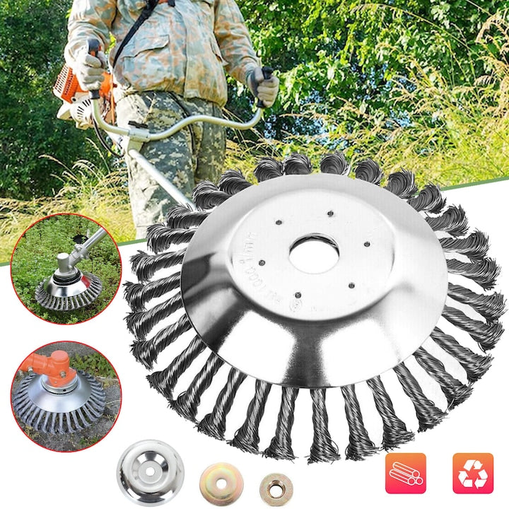 Wire Grass Trimmer Head, Trimmer Head, 200 x 25.4 mm Grass Trimmer Head, 8 Inch Universal Wire Brush for Efficient Moss and Weed Removal