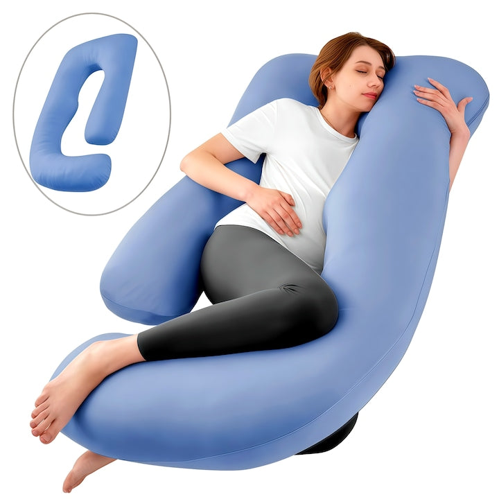 Pregnancy pillow | Pregnancy and nursing pillow | Removable and washable | Ergonomic shape | Multifunctional | Removable and washable | Back, leg, belly, hip support for pregnant women | 80x120x180cm | Blue