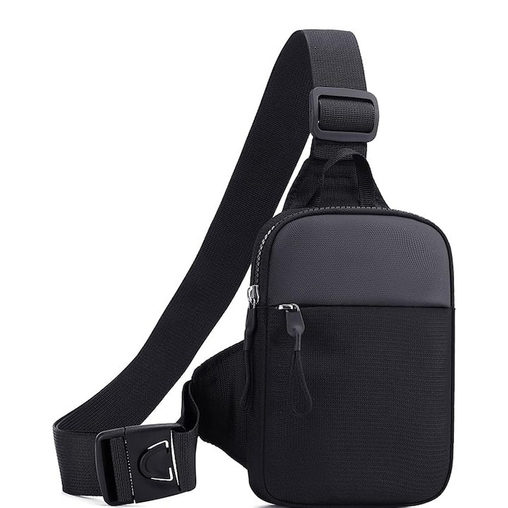 Rqiurpn - Men's Black Nylon Crossbody Bag 21x14x5cm Adjustable Strap