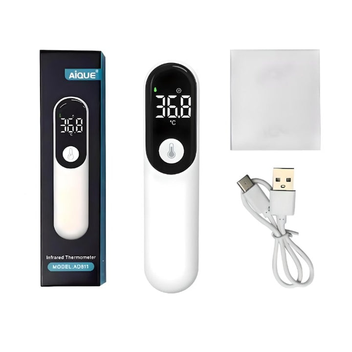 Termometru digital cu infrarosu  ZOUN  ecran high-definition  masurare non-contact  32 grupuri memorie  material ABS  alb