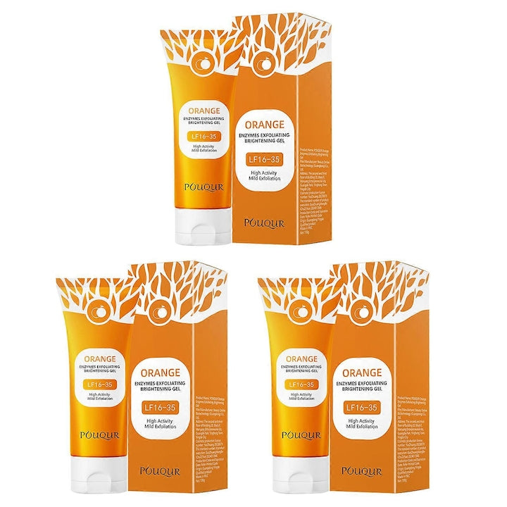 Gel exfoliant pentru fata si corp  Pouqur  3 bucati  cu enzime de portocale