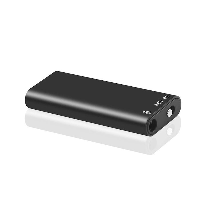 Mini Reportofon Spion  Memorie Interna 16 GB  15 Ore Inregistrare  Inregistrare MP3 clara  MP3 Player  Casti Incluse In Pachet  USB  X2  Negru