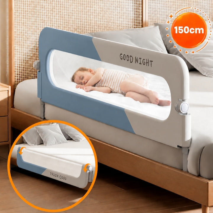Bariera protectie pat  Wacorresi  Bariera de protectie pentru pat  Margine de siguranta pentru pat Safe Guard  cu inaltime reglabila 66-78cm  cmrabatabila  150X70cm  gri/albastru