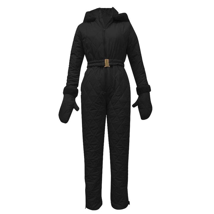 OEM - Costum de schi pentru femei  cu gluga  cu fermoar  negru 12 rate cu 0% dobândă