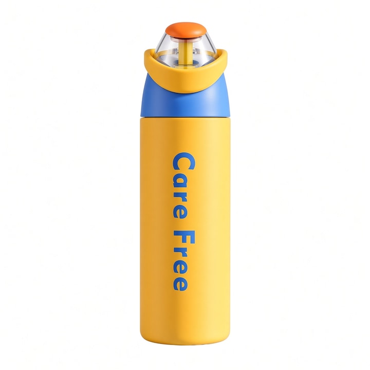 700ml 316 Stainless Steel Thermos Bottle for Children, Dual Opening, Quick Opening, Hidden Handle, Leak-Proof, Temperature Retention, Yellow