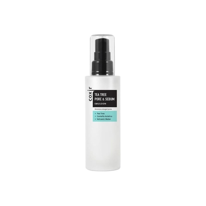 Emulsie faciala Coxir Tea Tree Pore & Sebum  reglare sebum  hidratare si matifiere  cu extract de arbore de ceai si apa vulcanica  pentru ten gras  100 ml