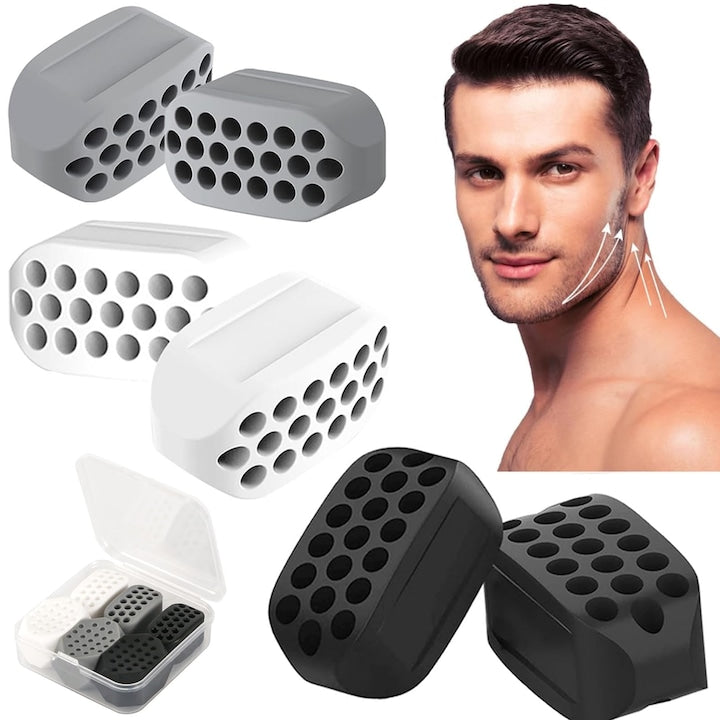 Set 6 aparate pentru antrenare maxilar  Axroad Mall  40 lbs  50 lbs  60 lbs  Silicon de grad alimentar  Usor de curatat  Exercita eficient forta si flexibilitatea muschilor limbii  3 x 1.6 x 1.5 cm  Negru/Gri/Alb