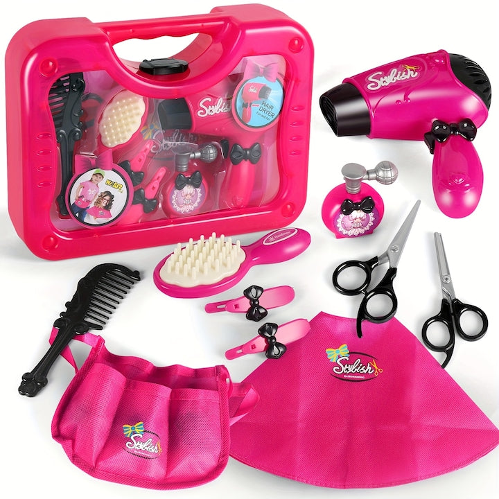 Beauty Salon Set for Girls - Pretend Play Hairdresser Kit with Hair Dryer, Scissors, Barber Apron | Christmas, Halloween Gift