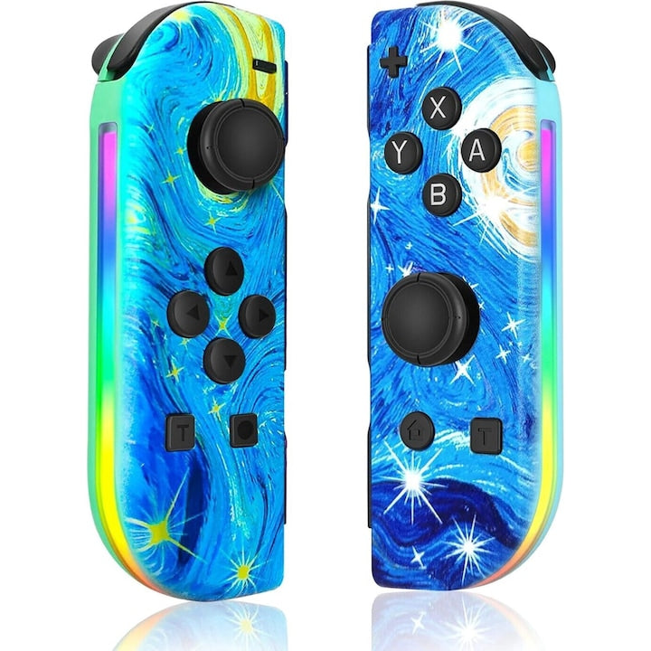 Controler de joc fara fir cu RGB (Potrivit pentru Nintendo Switch/OLED/LITE)  Controlere Joy-Cons pentru comutator  Gamepad Joystick Controller  cu vibratie duala  Turbo  Set 2 controlere  Pictura in ulei cu cer instelat
