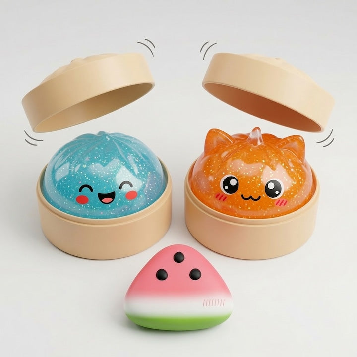 Set 3 Bucati Galuste Squishy  Jucarie Senzoriala Antistres  cu Cosulet Bambus  Rebound Lent  Ultra-Soft  Model cu Sclipici Bleu Albastru Cer  Portocaliu  Squishy Watermelon Stress Relief Toy  Cadou Relaxant pentru Copii si Adulti