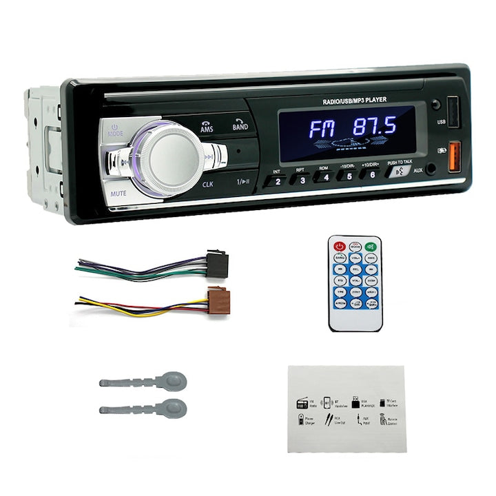 Radio auto MP3 player  Rqiurpn  Bluetooth  4x60W  USB/AUX  suporta MP3/WMA/WAV  iluminare colorata  Telecomanda