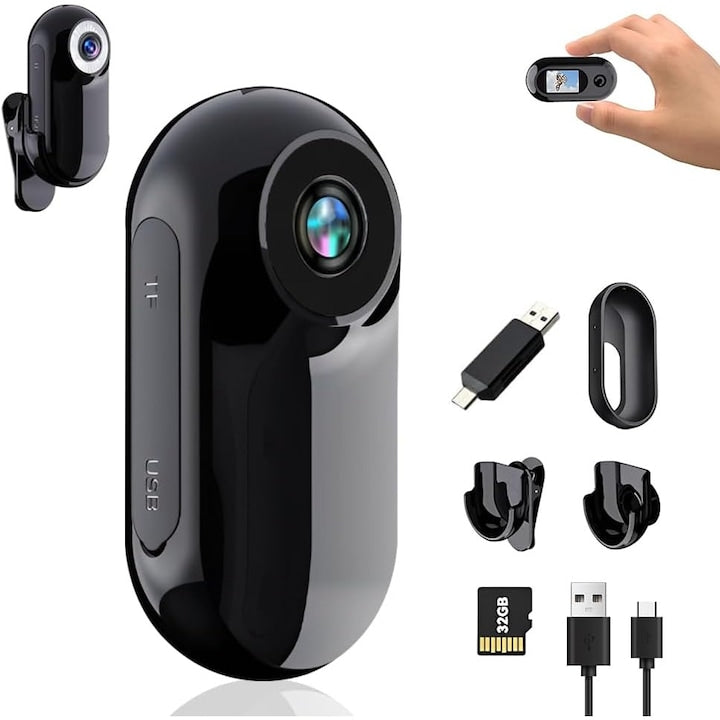 Camera Video Sport  Bedee 1080P HD  memorie de 32 GB  multifunctional  Adaptor OTG  Potrivit pentru biciclete de munte  drumetii  casti si motociclete  Negru