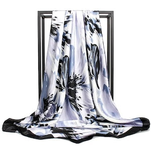 OEM - Women's Scarf 90x90cm Silk White/Blue 12 interest-free installments