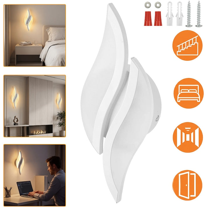 Modern Indoor LED Wall Light, 12W 1800LM Creative LED Wall Lamp, Acrylic Wall Sconce, 3000K Warm White Light, for Bedroom, Bedside, Hallway, Living Room, Staircase, White