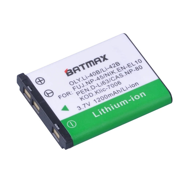 Batmax 1200mAh Li-ion Battery for Olympus and Fujifilm cameras, model LI-40B, no memory effect, 3.7V