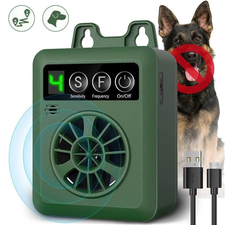 CHOOLY Anti-Bark Device, Set of 4 Ultrasonic Devices, Adjustable Frequencies, Waterproof, 8.5x4x12cm, Dark Green