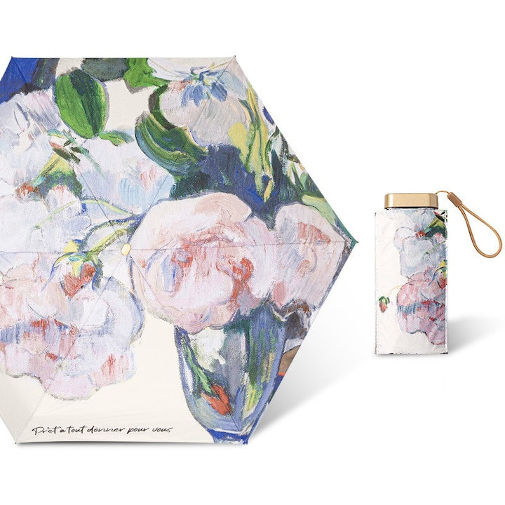 Foldable Sun Umbrella, 90cm, Portable Design, White with Roses, for 1-2 people