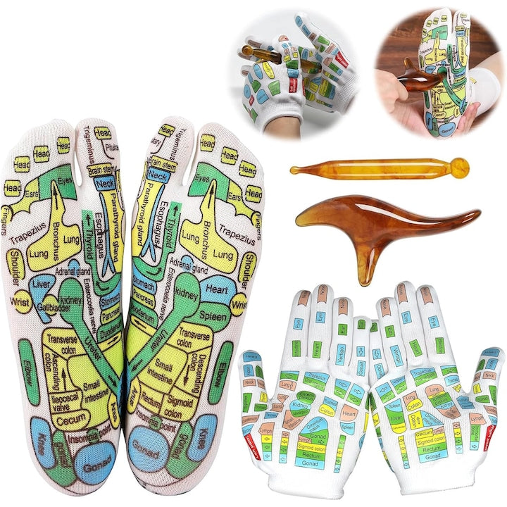 Set manusa si Sosete reflexologie  pentru femei si barbati  anti-alunecare  respirabile  yoga  fitness  antrenament  marime universala  Multicolor